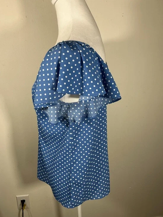 kate spade Blue White Polka Dot Ruffle Sleeve Top Size XS Feminine - Picture 5 of 8